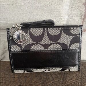 COACH Signature Stripped Mini Skinny Coin Wallet Keychain Black C’S 84830 57907
